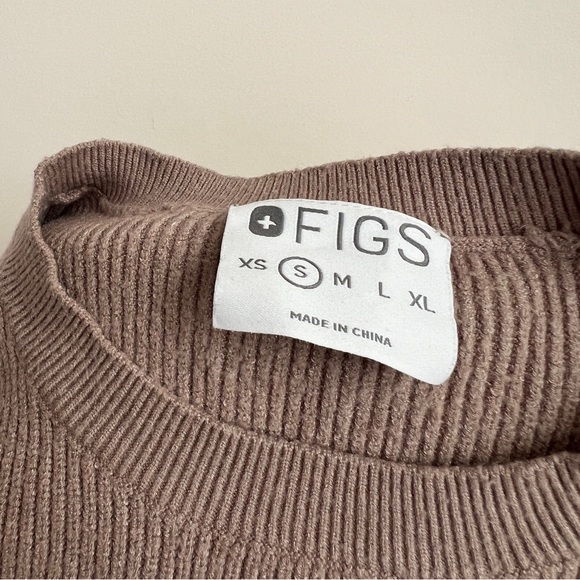 FIGS Ribbed Knit Pocket Loungewear Sweater in Latte Brown Size Small - Picture 5 of 8